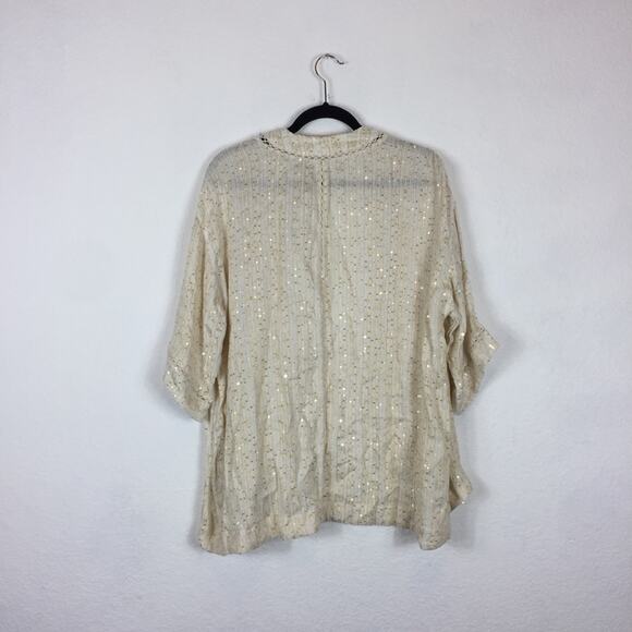 NWT Soft Surroundings Cream Sequin Glamour Kimono Cardigan Medium Bohemian - Picture 11 of 12